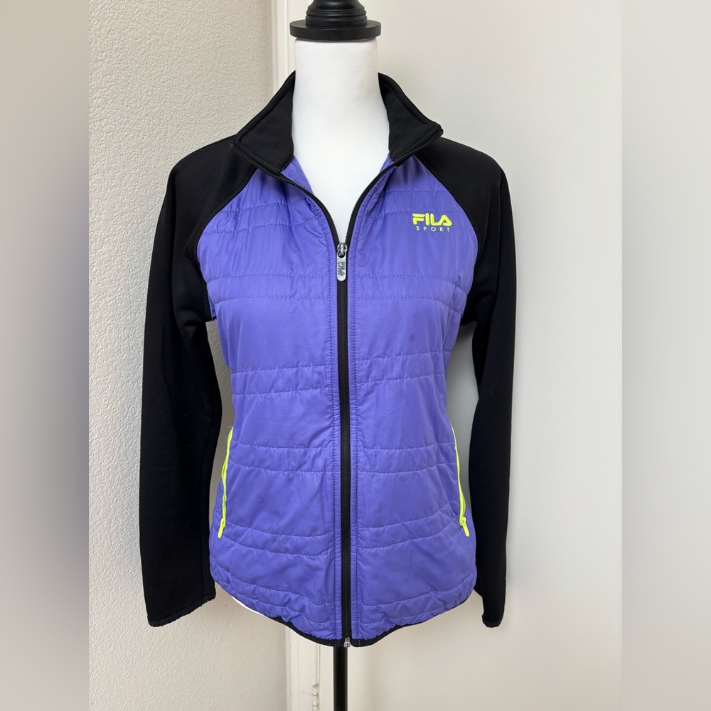 Fila Sport lightweight jacket black‎ purple neon green size medium M quilted 90s